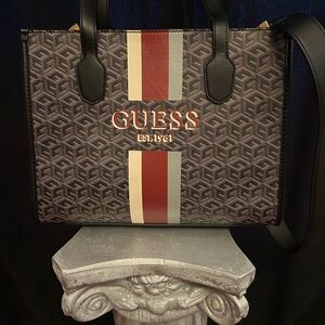 GUESS Men's Patterned Brown and Black Briefcase